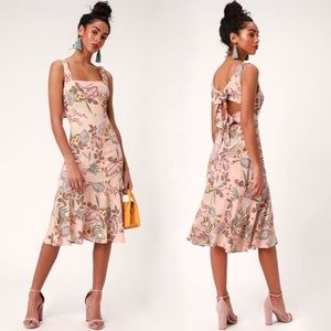 LULUS NWOT Island Sun Pink Tropical Tie-Back Midi Dress